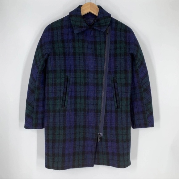 J. Crew Black Watch Tartan Wool Blue and Green Plaid Autumn Winter Coat Size 2 - Picture 10 of 12